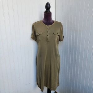 Ralph Lauren Shirt Dress Women Olive Green Preppy  Short Sleeve Cotton Button M